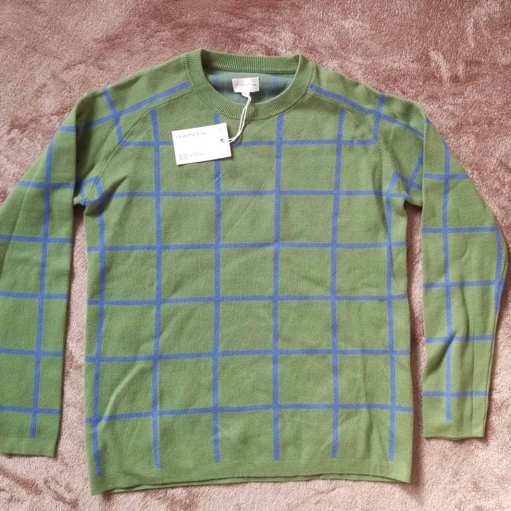 GANT Rugger Checked Cotton Crew Sweater sz M